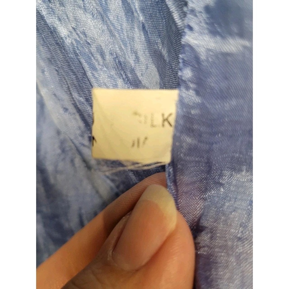 Vintage Sheer 100% Rolled Edge Silk Scarf Blue 64x40 Boho Fairy Quiet Luxury - Picture 7 of 9